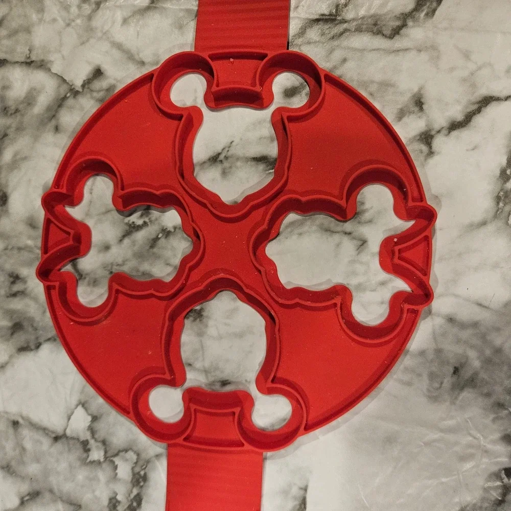 Red Mickey Mouse Pancake Pan Molds Four Cavity Silicone‎ Novelty Breakfast Fun